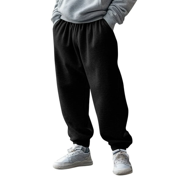 Havenre Baggy Sweatpants for Men Trendy Fall Winter Thick Warm Loose Fit Open Bottom Sweat Pants Drawstring Elastic Waist Trousers Streetwear with Pockets Black XL