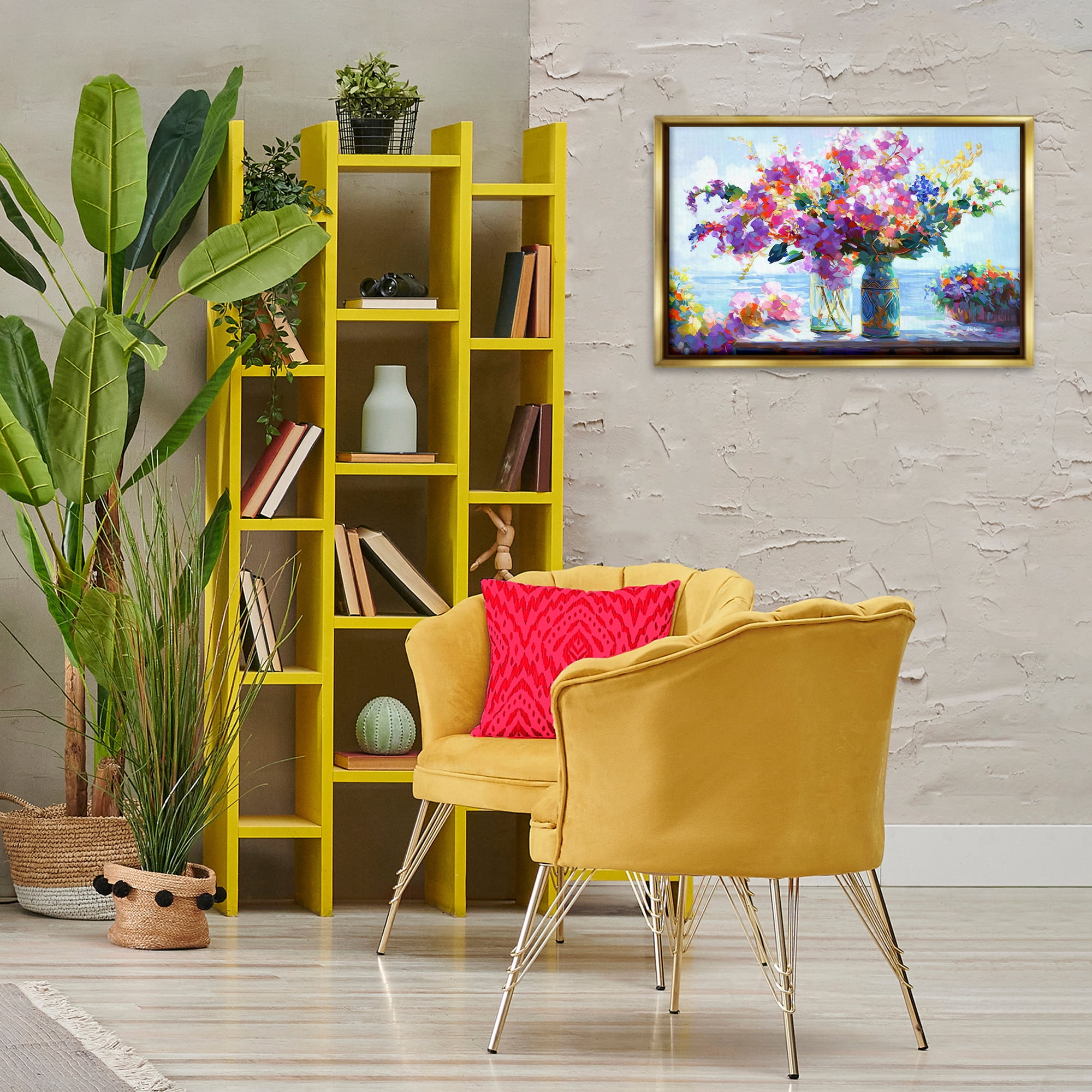 Stupell Industries Ocean Breeze Blossoms Botanical & Floral Painting Gold Floater Framed Art Print Wall Art, 25 x 17