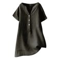 thumbnail image 4 of WXLWZYWL Womens Summer Tops V-Neck Short Sleeve Loose Button Cotton and Linen Tunic Shirts Shirts Blouse Dark Gray, 4 of 5