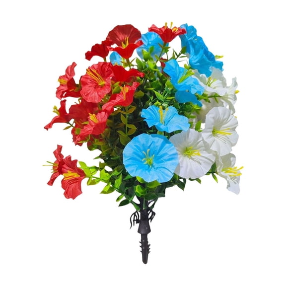 WWG Artificial Patriotic Morning Glory Ground Stakes, Plastic Outdoor Flower Decor, Fade Resistant, No Watering Required, Includes 1 Piece, for Garden Porch Patio, Birthday Decorations Home Decor
