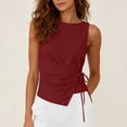 thumbnail image 5 of New Sleeveless Tops for Women Round Neck Tie Front Linen Tank Tops Fashion Versatile Summer Vacation Tanks Wine M, 5 of 8