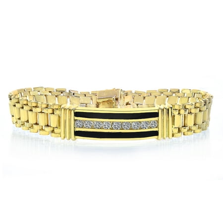 Avital & Co - 1.50 Carat Mens Diamond Onyx Bracelet 14K Yellow Gold ...