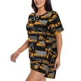 thumbnail image 2 of Wukai Yellow Excavator Women's Pajama Set,Short-Sleeve Top and Shorts with Elastic Waistband and Pockets for Loungewear, Yoga, and Casual Wear-3X-Large, 2 of 8