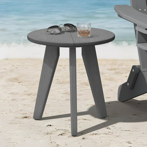 Dycanpo Outdoor Side Table for Patio, Small Round End Table Weather-Resistant, Gray