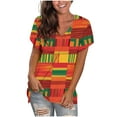 thumbnail image 3 of JTZGDY Western Shirts for Women Vintage African Dashiki Print Summer Short Sleeve Casual V Neck Contrast Color Ethnic T-Shirts Trendy Ladies Flowy Tunic Blouse Orange#04 S, 3 of 6