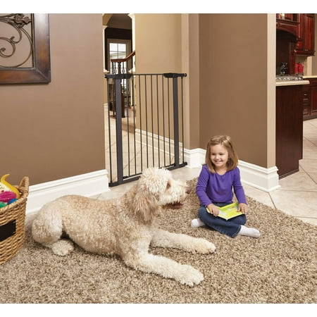 MidWest Homes for Pets 39 Inch High Walk-Through Steel Pet Gate  Dog Gate is 29-38 Inches Wide  Textured Graphite