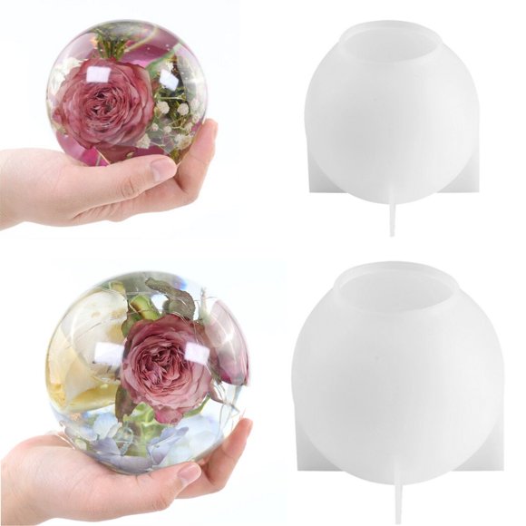 Sphere Resin Molds, 2 Pcs Ball Shape Silicone Molds, One-Piece 3D Seamless Globe Epoxy Resin Molds, Large Sphere Resin Casting Mould for DIY Crafts, Flower Keepsakes, Home Decor