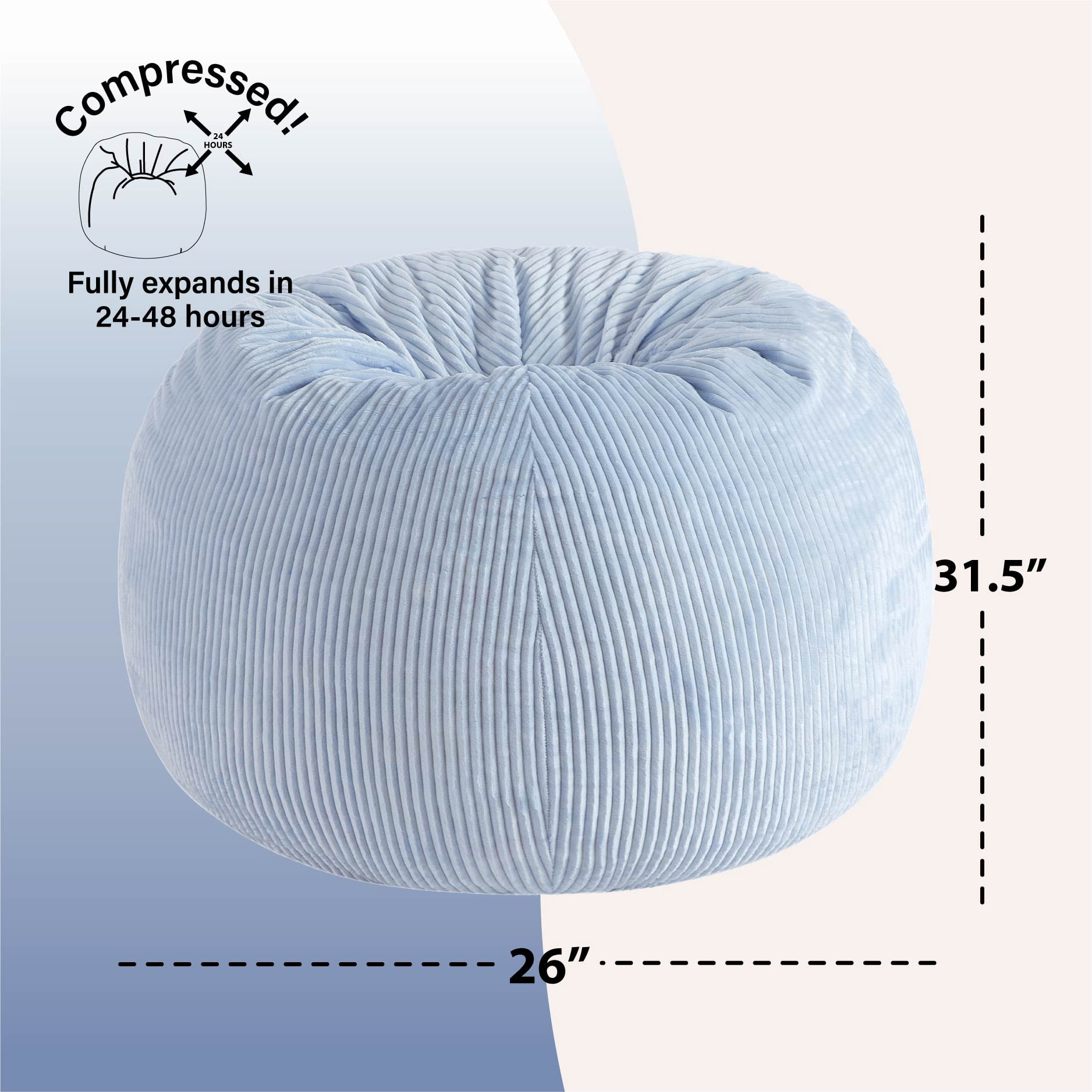 Urban Shop , Ribbed Compressed Foam Kids and Teen Chair, Pale Ice