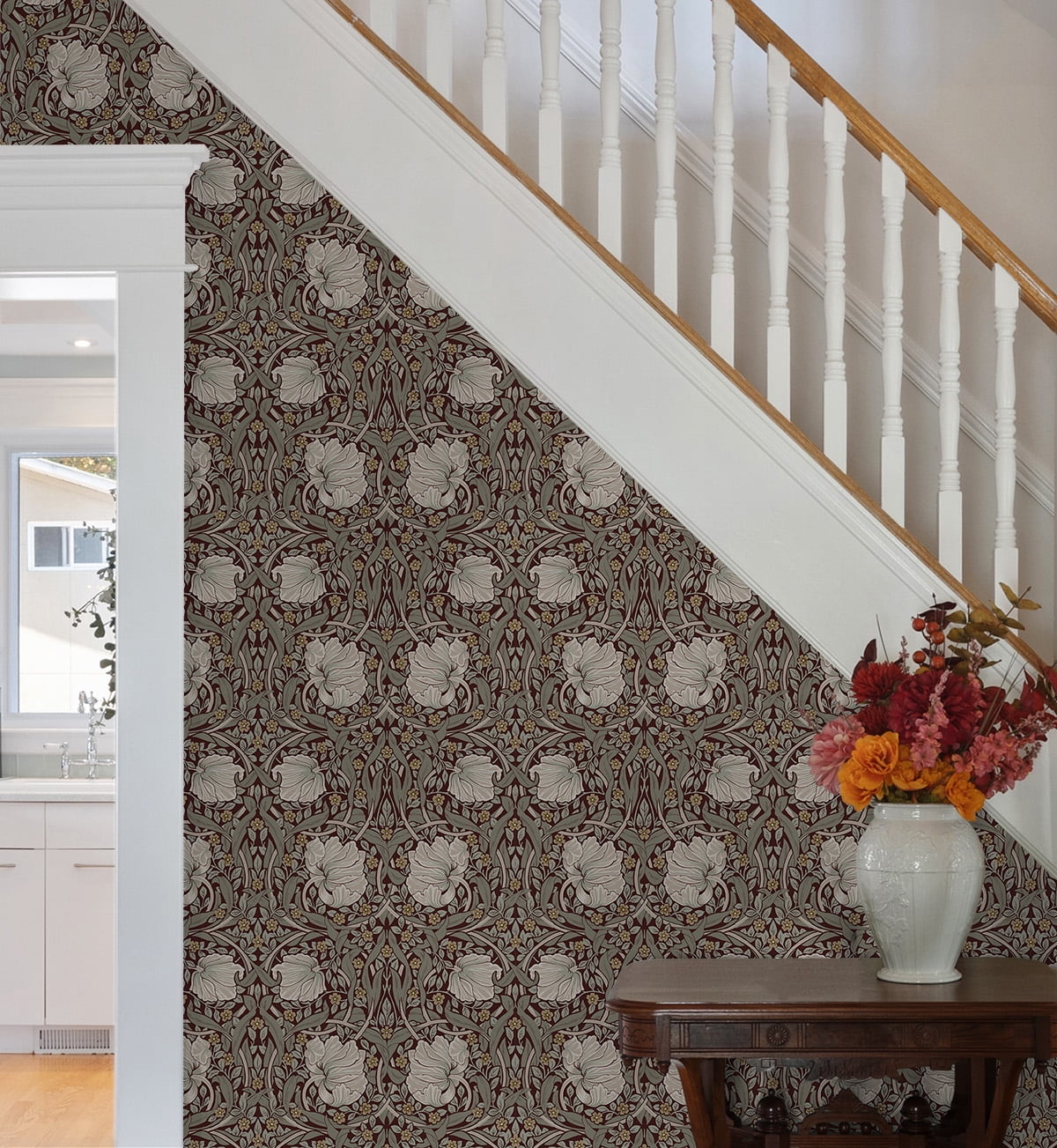 NextWall Auburn & Eucalyptus Pimpernel Floral Peel and Stick Wallpaper
