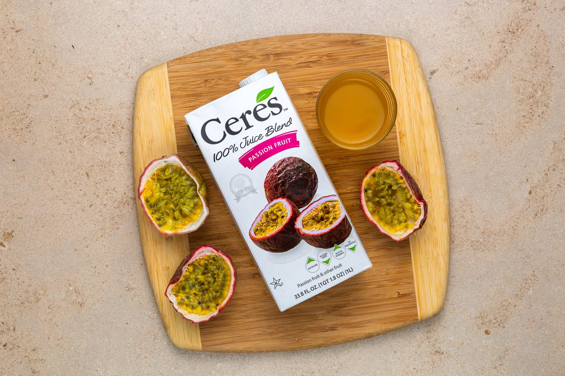 Ceres 100% All Natural Pure Fruit Juice Blend, Passion Fruit - Gluten Free, Rich in Vitamin C, No Added Sugar or Preservatives, Cholesterol Free - 33.8 FL OZ (Pack of 12)