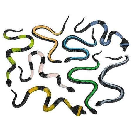 8” Assorted Vinyl Stretchable Snakes - 12 Pieces, Prank/Gag Toys, April Fool’s Day, Colorful Rubber Figures, Boys’ Favorite, Pool Party, Bathtub Floater, Jungle-Themed, Scare Rodents in the