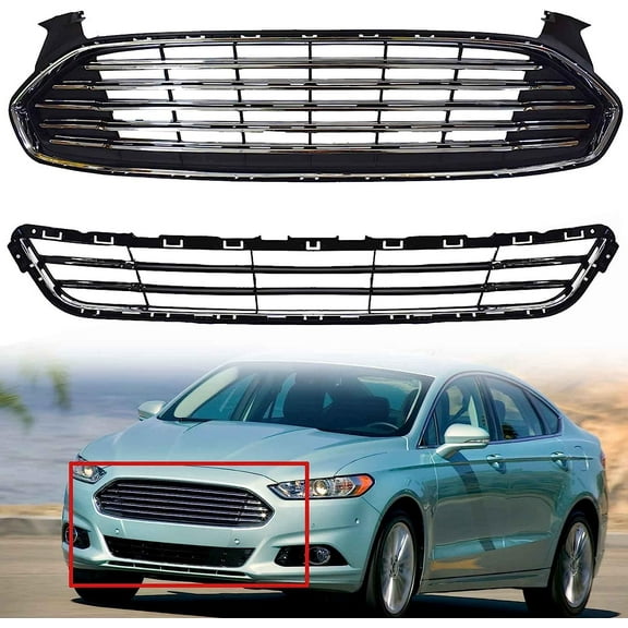 waltyotur Front Bumper Upper Lower Grille Kit For 2013 2014 2015 2016 Ford Fusion Mondeo