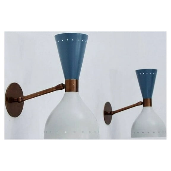 Set Of 2 Beautiful Brass Dual Shade Brass Wall Scone - Italian Style Wall Scone - Italian Mid Century Wall Light