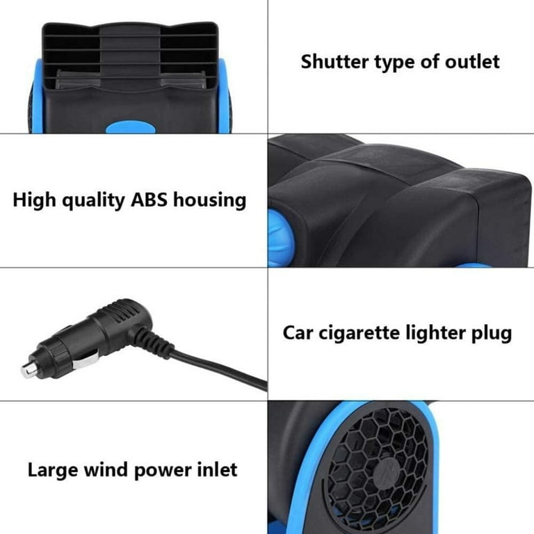 12V Car Dash Fan, No Leaf Quiet Cooling, Powerful RV Ventilation, Squirrel Cage, 2 Speed Electric Air Conditioner with Cigarette Lighter Plug for Auto SUV Vehicle Van