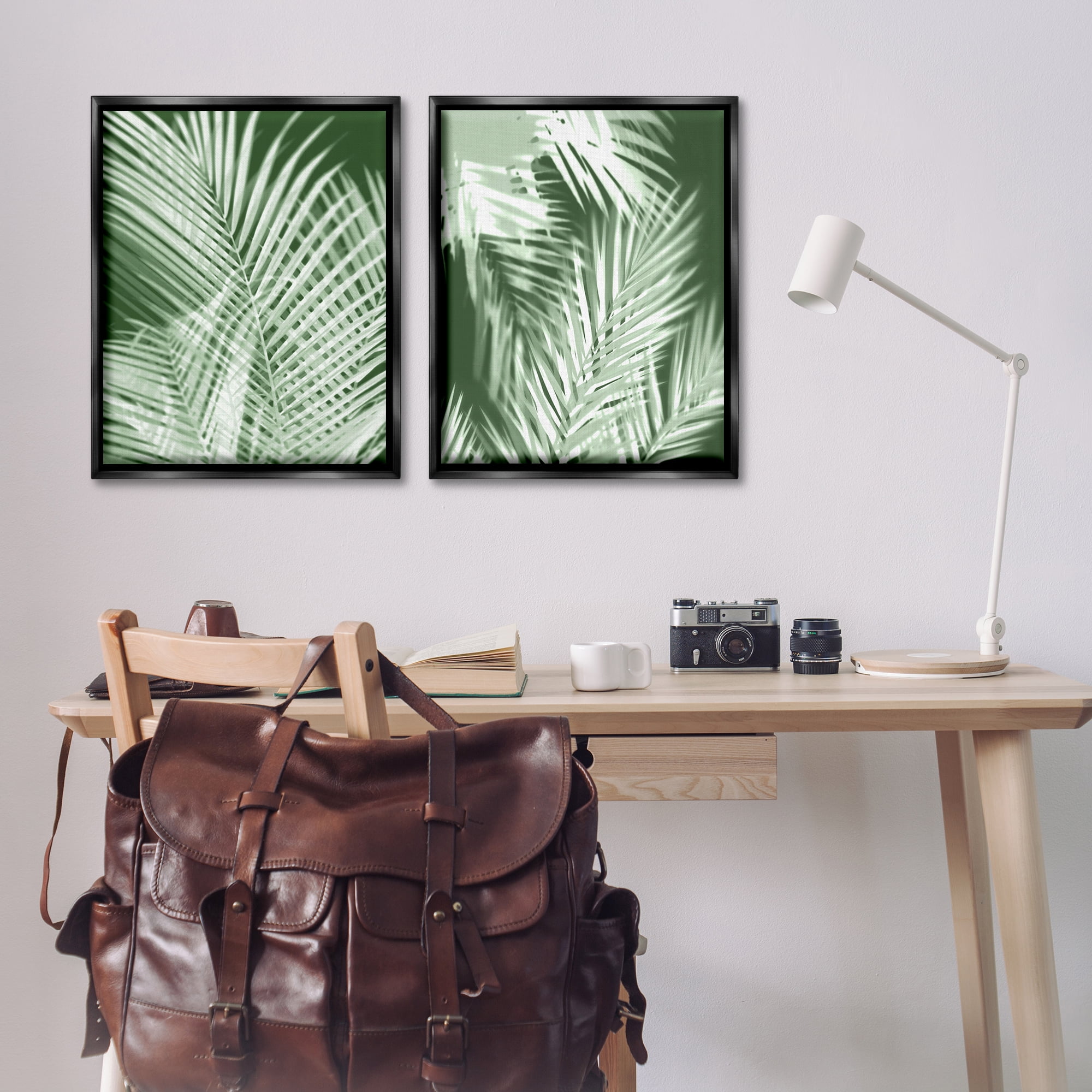 Stupell Industries Blurred Green Palm Fronds Plants & Flowers Painting Black Floater Framed Canvas Art Print Wall Art, 31 x 25, Set of 2