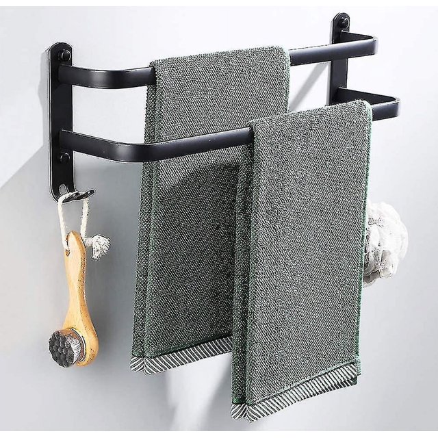 Yougang Bathroom Towel Racks, Black Wall Mounted Towel Bars For Shower And Kitchen, Waterproof Door Bars With Double Hook-SHUNJING