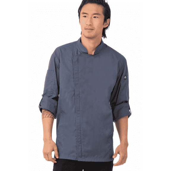 Chef Works Hartford Men's Chef Coat with Cool Vent Side Panels, Slim Fit Chef Jacket for Men, Medium, Blue