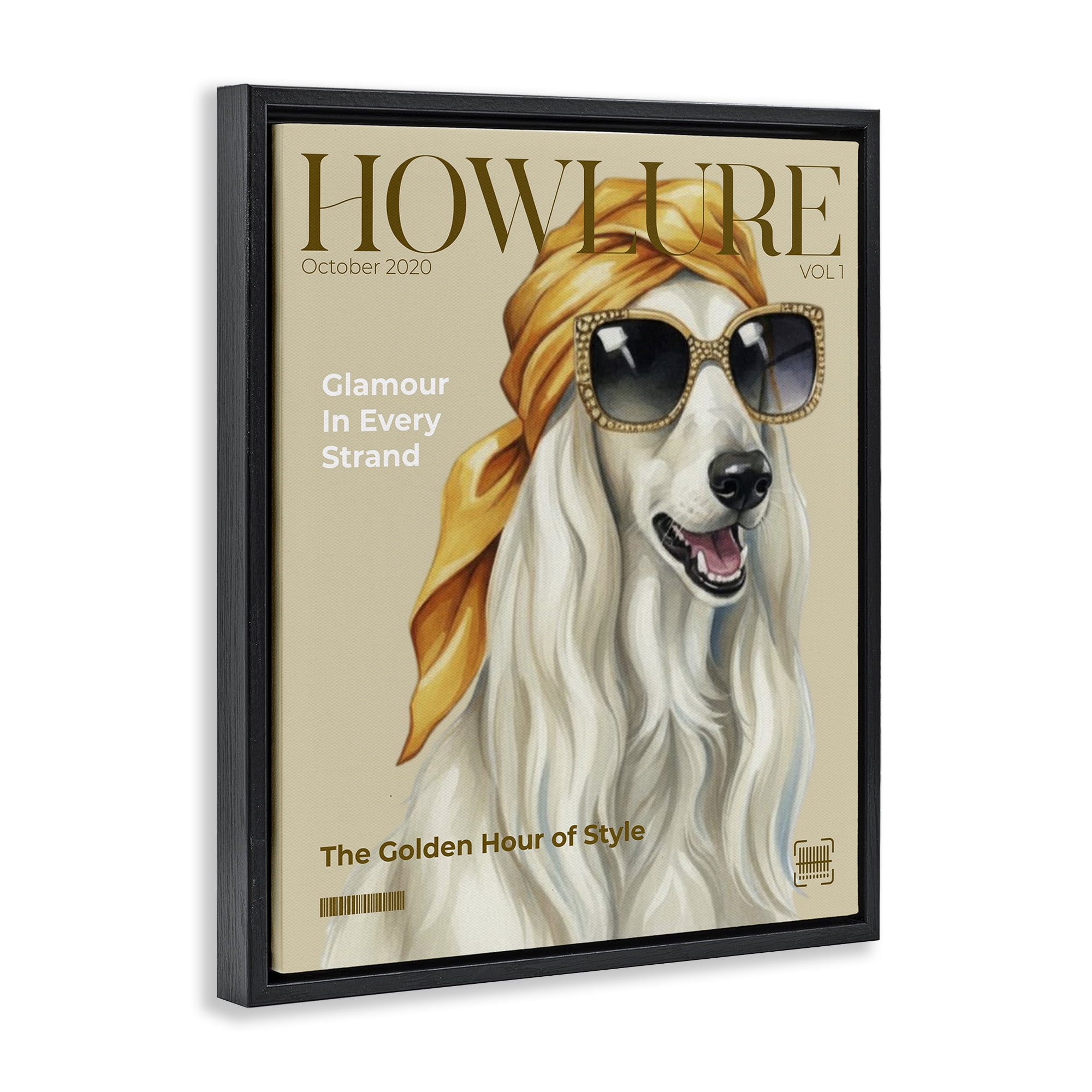 Stupell Industries Howlure Dog Fashion Magazine Black Framed Floater Canvas Wall Art, design by A Barefoot Stylist