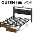 thumbnail image 3 of Papajet Queen Platform Bed Frame with LED, 2-Tier Storage and Upholstered Headboard, Rustic Brown, 3 of 7