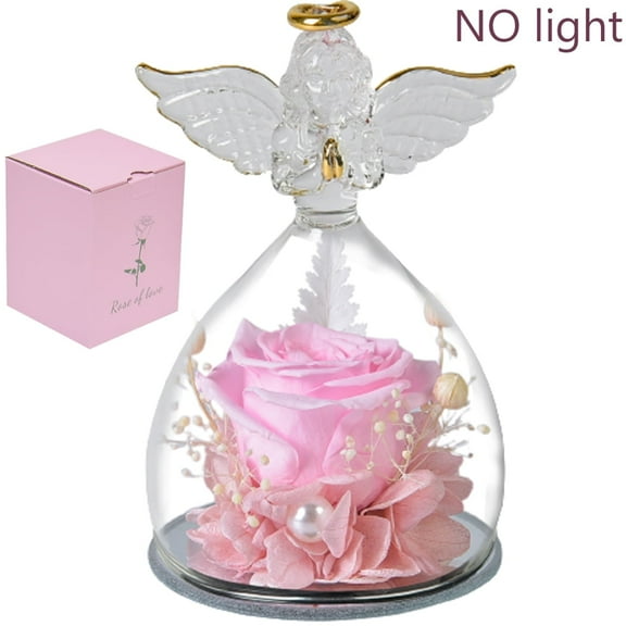MixMart Angel Preserved Roses In Glass Eternal Artifical Rose Flowers Figurines Valentine's Day Wedding Christmas Gifts for Women Girls