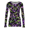 thumbnail image 5 of Mardi Gras Shirts Womens Sparkly Feathers Print Long Sleeve Tunic Tops Sequins Crew Neck Holiday Tops Green L, 5 of 7