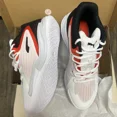 thumbnail image 1 of NWT PU & MA Men's Dagger Mid Top Basketball Shoe White Red Sneaker Trainer Unisex 9, 1 of 6