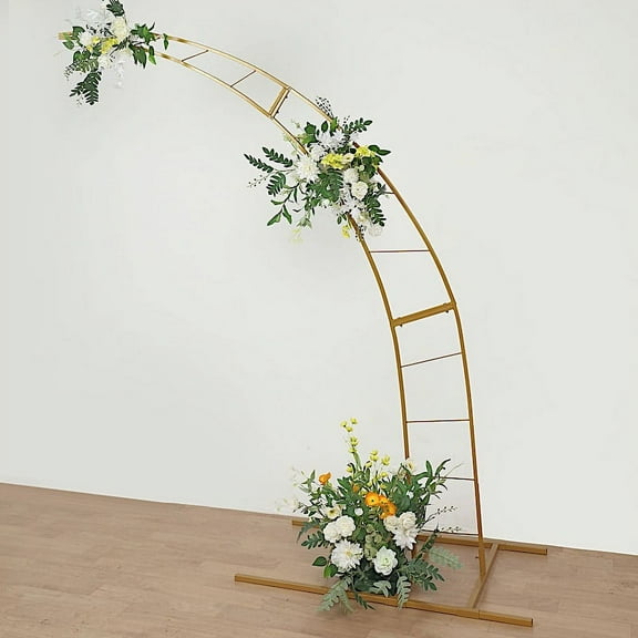 BalsaCircle 8 ft Gold Metal Floral Display Frame Half Crescent Moon Backdrop Stand Wedding Arch Party Decorations
