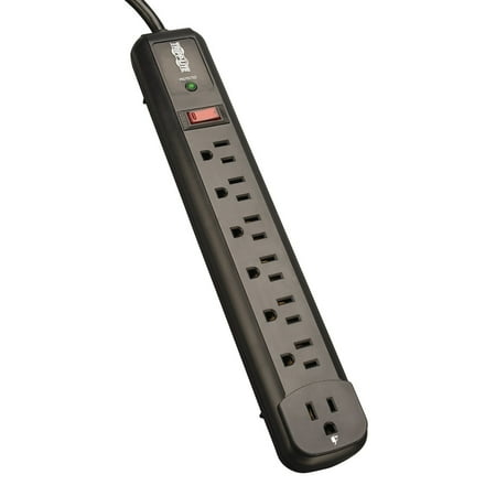 - 7 Outlet (6 Right Angle + 1 Transformer Outlet) Surge Protector Power Strip 4ft Cord & $25K INSURANCE (TLP74RB), Home and Office AC surge.., By Tripp Lite