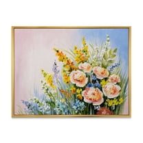 Designart 'Yellow and Pink Summer Wildflowers' Traditional Framed Canvas Wall Art Print