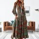 thumbnail image 4 of Vestido De Mujer Bohemio vestido largo botón dama Maxi vestido estampado manga acampanada traje de playa Cgtredaw Naranja Xxl para Mujer, 4 of 6