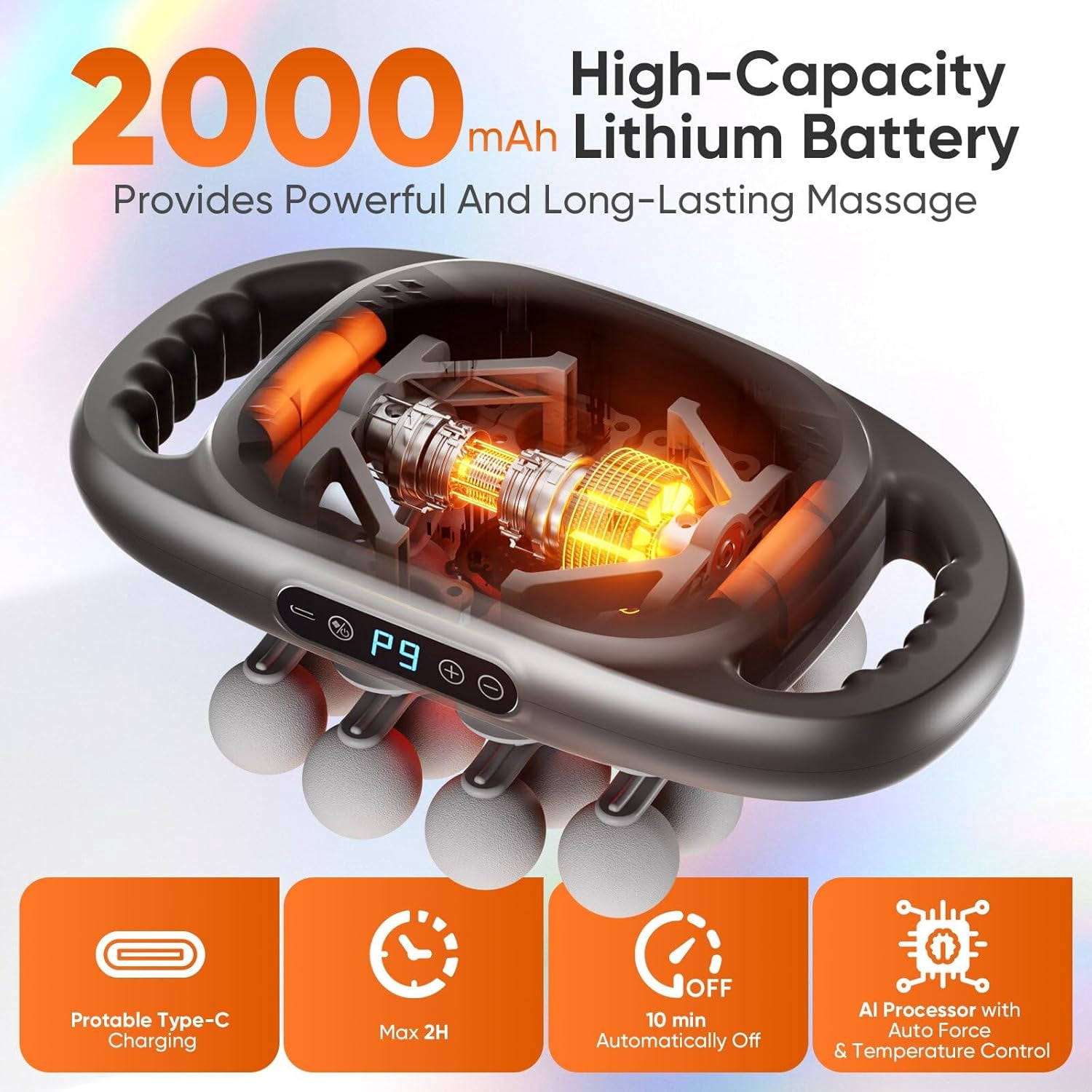 16 Head Massage Gun Deep Tissue, Quiet Back Massager for Pain Relief with 9 Modes and 9 Intensities