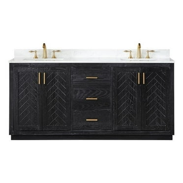 Pemberly Row 72" Double Bathroom Vanity Set in Black Oak without Mirror