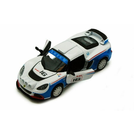 Lotus Exige Gt - 2012 Lotus Exige R-GT #16 Race Car, White & Blue - Kinsmart 5362D - 1/32 scale Diecast Model Toy Car (Brand New, but NOT IN BOX)