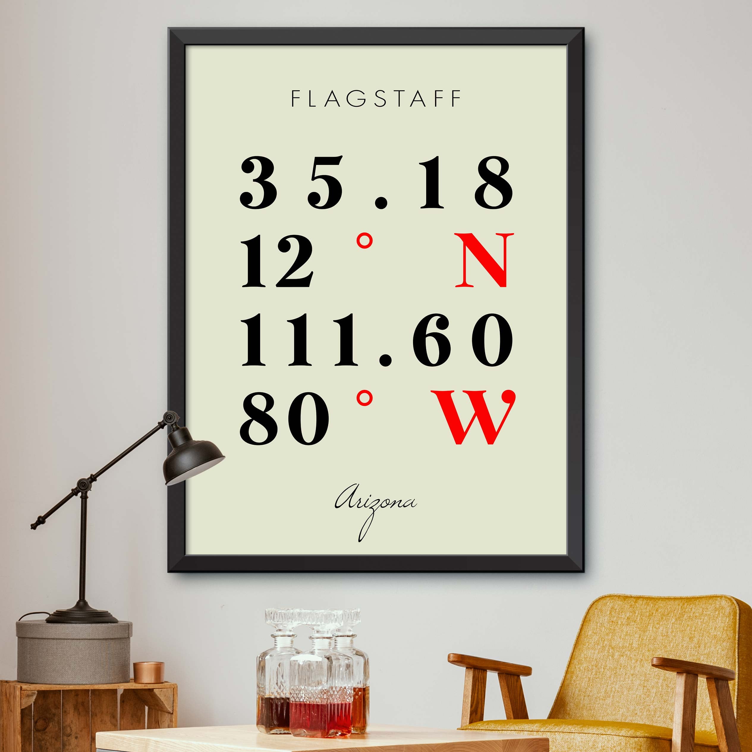 Map of Flagstaff, Arizona, Multiline Coordinates Colored (18x24