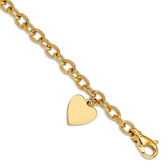 Primal Gold 14 Karat Yellow Gold Link with Heart Charm Bracelet