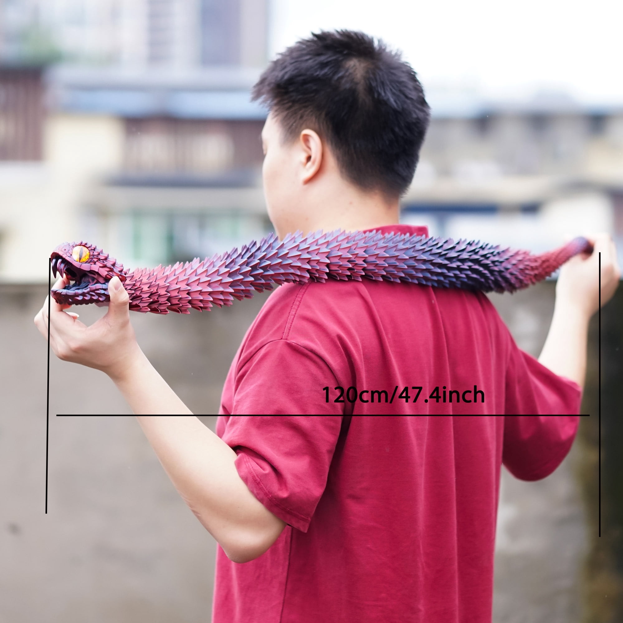 47.5inch 3D Printed snake,Flexible Joint Animal lacertid Figurines,Realistic Eyes, Home Office Decor,Fidget Toy for Adults Teens Boy Festival Gifts