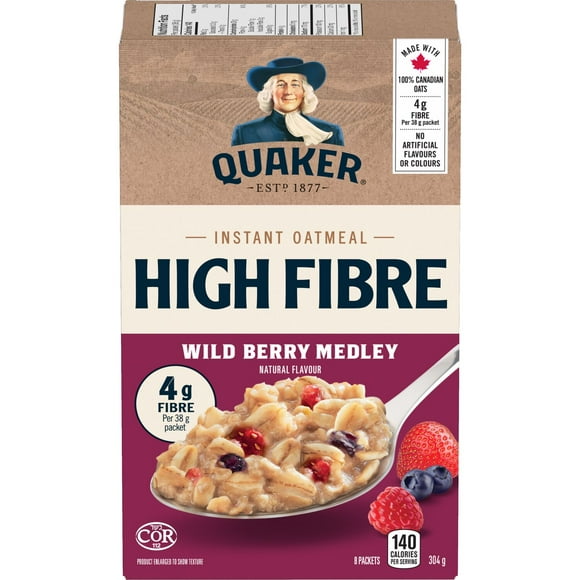 Quaker High Fibre Wild Berry Medley Instant Oatmeal, 304g