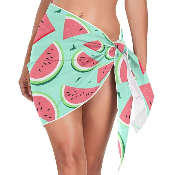 Beach Mini Dress Cartoon Watermelon Swimsuit Coverup for Women Swimwear Cover Ups Short Triangle Beach Skirt S