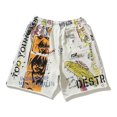 thumbnail image 3 of Pantalones cortos deportivos de algodón puro holgados informales de alta calidad con estampado de grafiti de dibujos animados de estilo japonés vintage, 3 of 4