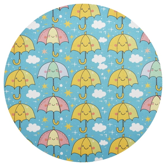 Umbrella Round Placemats Set of 6 Woven Non-Slip Washable Heat Resistant Table Mats 15.4 Inch for Kitchen Dining Decor