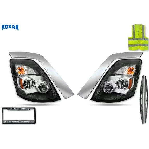 KOZAK Compatible with Volvo VNL 630 670 730 780 2004-2017 Full LED Headlights Assembly Chrome Set