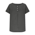 thumbnail image 4 of Women's Cotton Linen Shirts Short Sleeve Deep V Neck Button Down Casual Loose Fit Solid Color Basic Tees Gray, 4 of 8