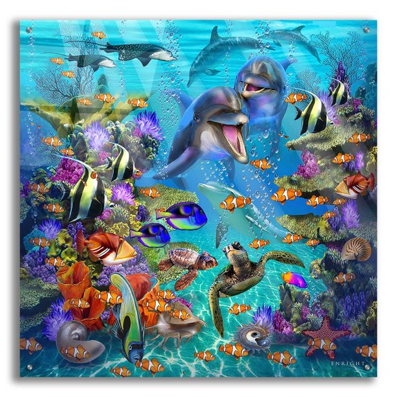Epic Art 'Dolphin Dreamscape' by Enright, Acrylic Glass Wall Art, 36"x36"