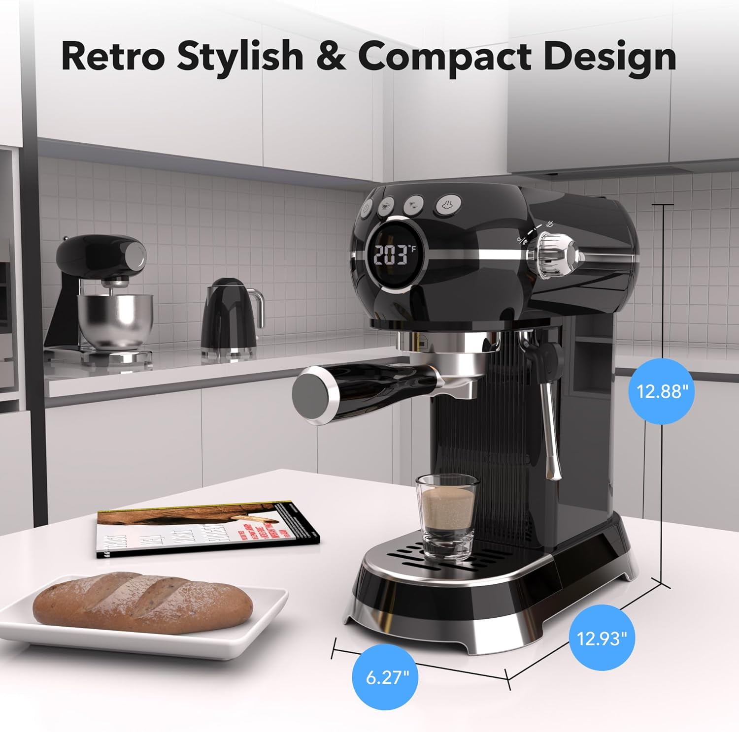 HBN Espresso Machine, 20 Bar Professional Espresso Maker with Milk Frother Steam Wand, Compact Coffee Machine with 27oz Removable Water Tank for Cappuccino, Latte, Americano