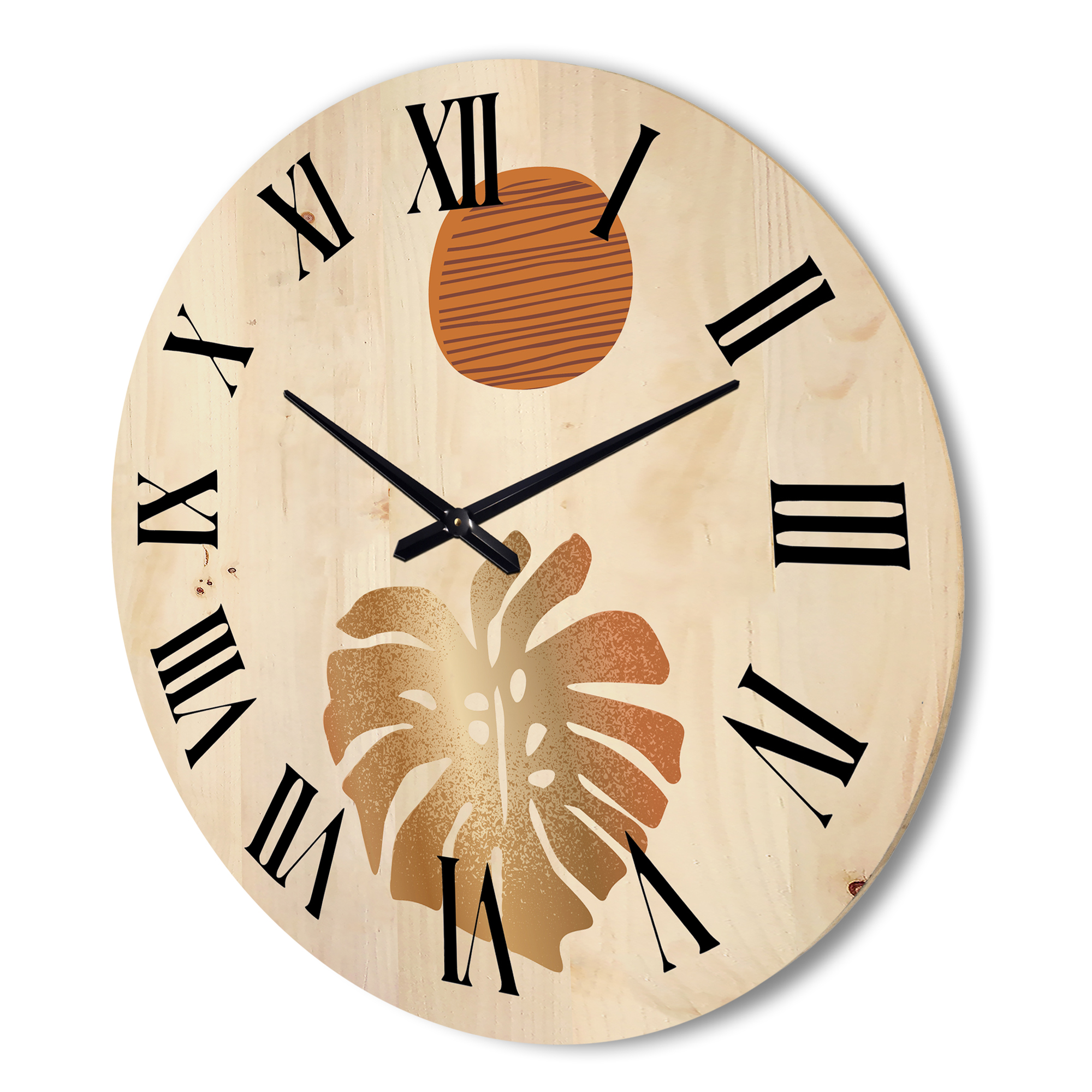 Designart 'Abstract Geometry Shapes and Tropical Palm Leaf II' Modern Wood Wall Clock