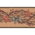 thumbnail image 1 of Coeur Rouge Étoile sur les Baies de Vignes Papier Peint Brun Clair Bord Design Rétro, Rouleau 15' x 5", 1 of 3