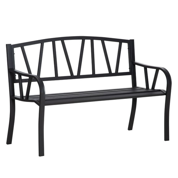 Metal Garden Loveseat - 2-Seater Outdoor Patio Bench with Backrest & Armrests, Black