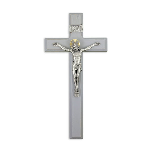 Large Catholic Camtry Gray Wood Wall Crucifix, 11", for Home, Office, Over Door