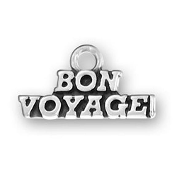 Sterling Silver 16" .8mm Box Chain Cruise Ship Bon Voyage! Word Pendant Necklace