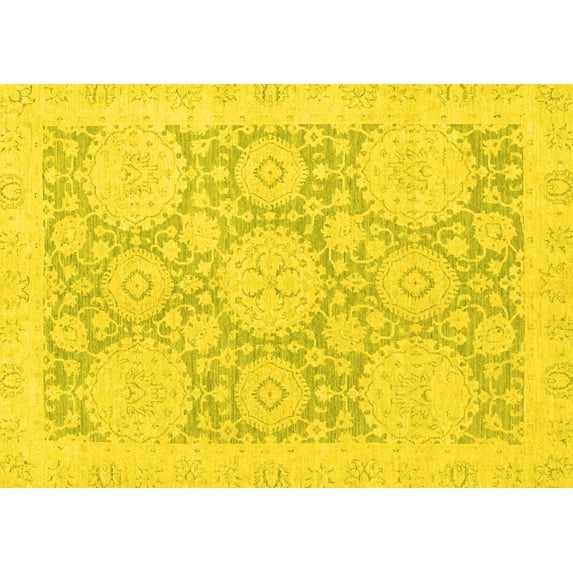 Ahgly Company Machine Washable Indoor Rectangle Oriental Yellow Traditional Area Rugs, 6' x 9'